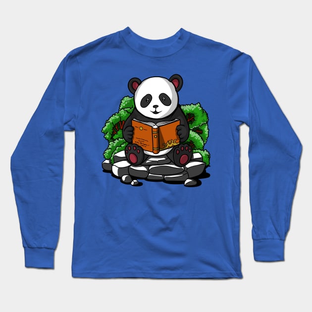 Cute Panda Bear Funny Book Lover Long Sleeve T-Shirt by underheaven